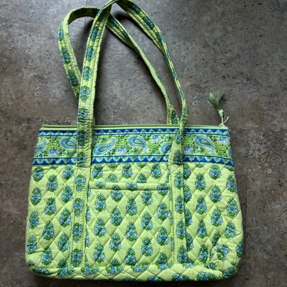 Vera Bradley Green and Blue Quilted Tote Bag - Picture 1 of 4